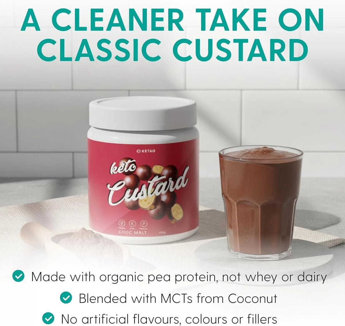 2X KETAO Custard Choc Malt VEGAN Pea Protein Low Carb Gluten & DAIRY FREE 425g
