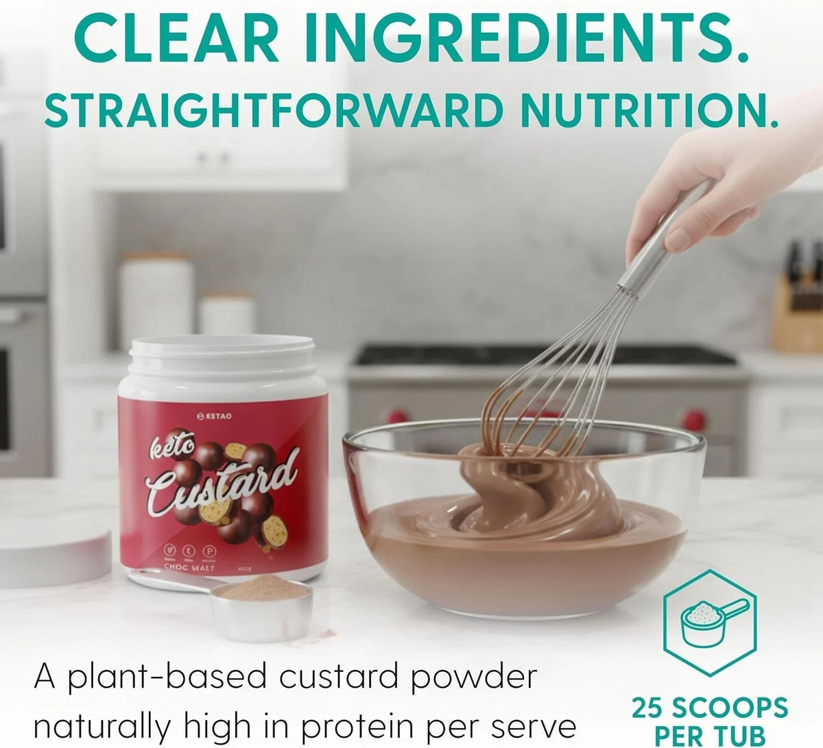 2X KETAO Custard Choc Malt VEGAN Pea Protein Low Carb Gluten & DAIRY FREE 425g