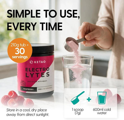 2 Pack KETAO Electrolytes Raspberry ZERO SUGAR Keto Hydration No Fille 210g