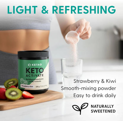 2 Pack KETAO Activate BHB Powder Strawberry Kiwi Energy Prebiotic VEGAN 225g