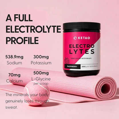 2 Pack KETAO Electrolytes Raspberry ZERO SUGAR Keto Hydration No Fille 210g