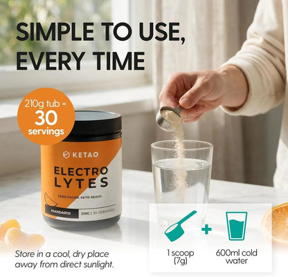 2 Pack KETAO ELECTRO LYTES Mandarin Powder Hydration Support ZERO SUGAR 210g