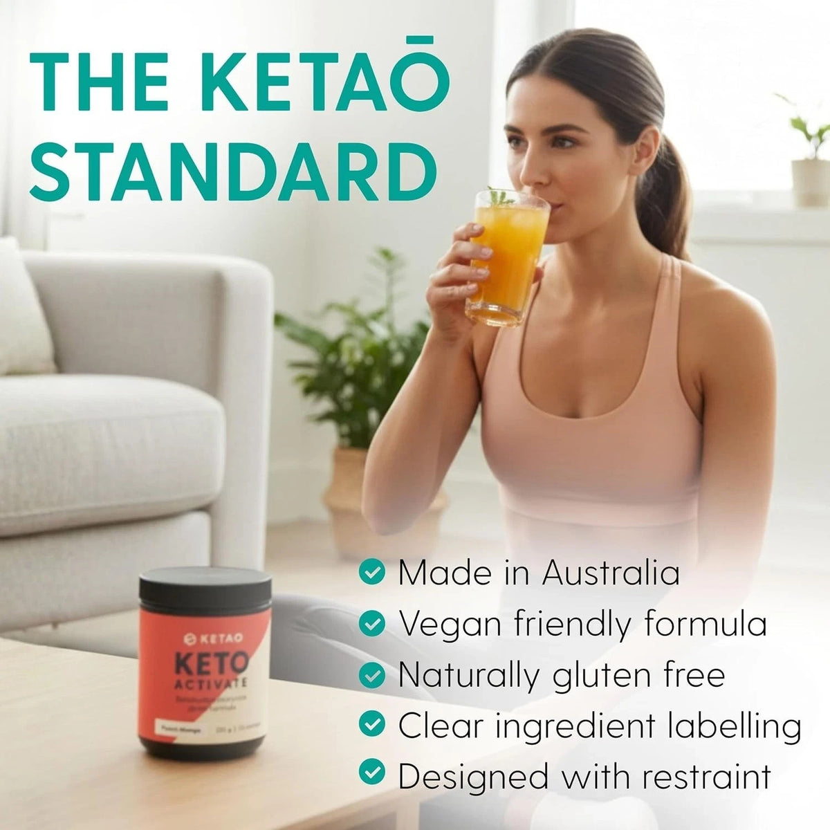 2 Pack KETAO Activate BHB Powder Peach Mango Energy Focus Prebiotic VEGAN 225g