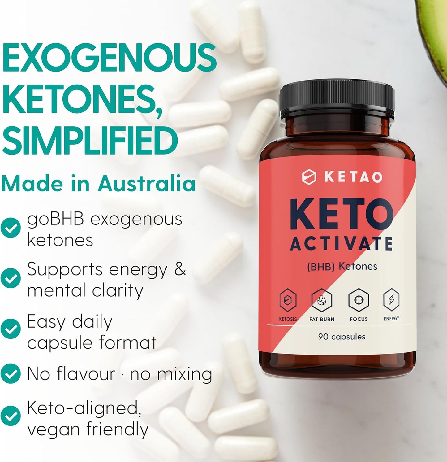 Keto Activate 90 Capsules Exogenous Ketones (goBHB) | Zero Carbs/Sugar | Keto Pills for Ketosis & Craving Control | Vegan Capsules