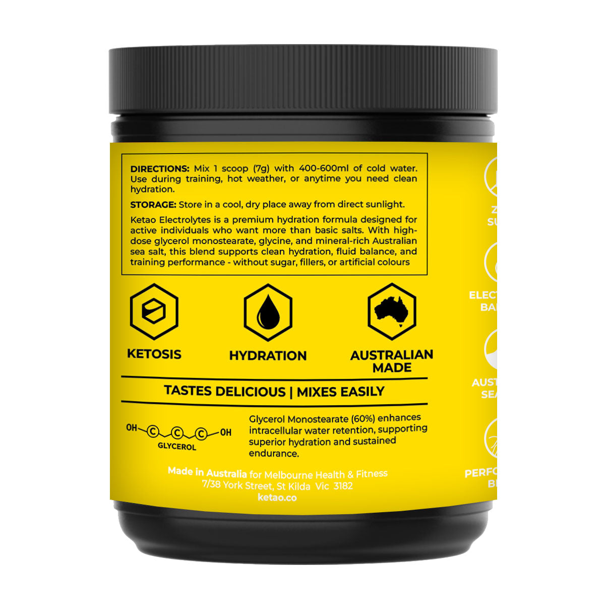 Ketao Hydration Electrolyte Powder – Rapid Hydration + Glycerol + Sea Salt – Raspberry / Orange Mandarin / Lemon