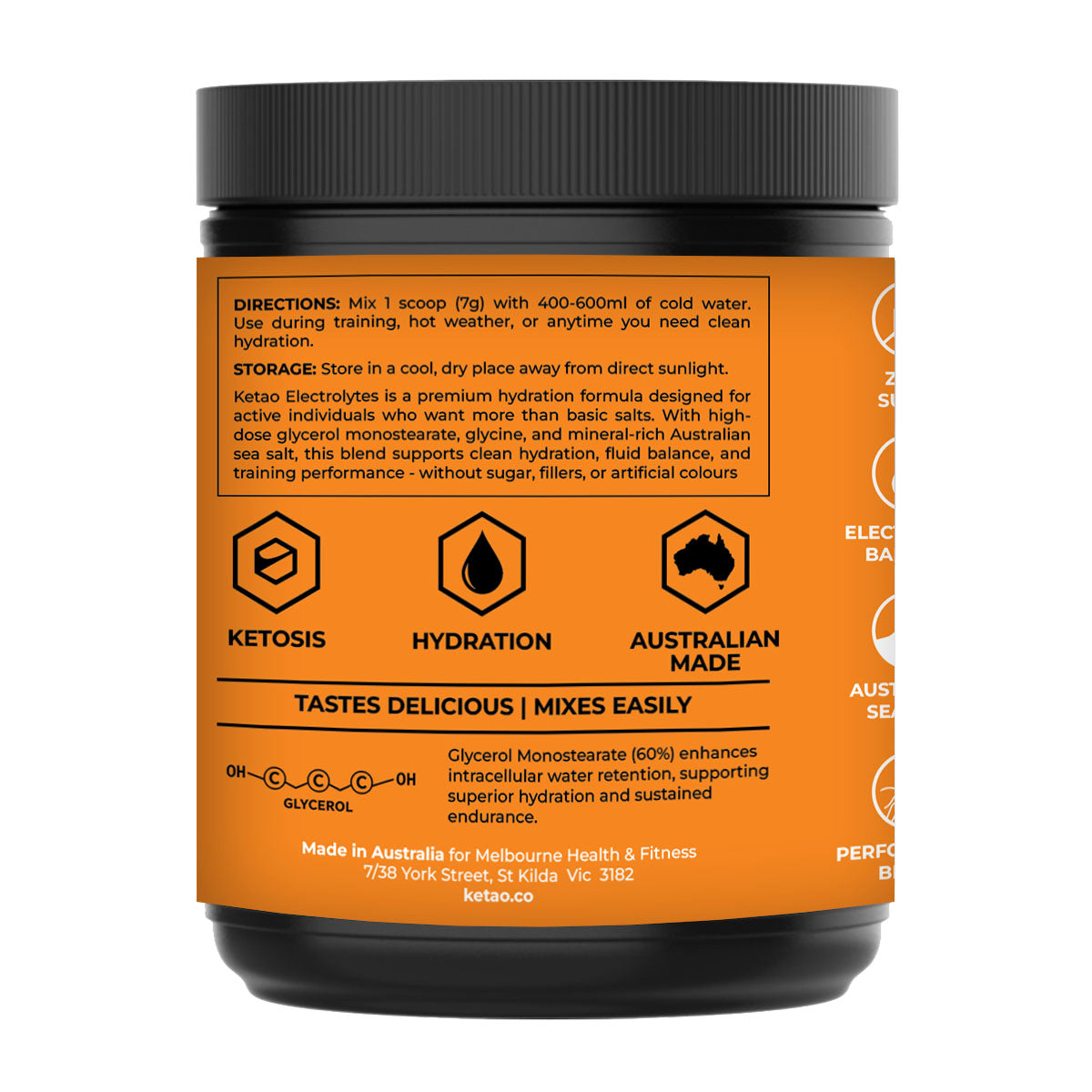 Ketao Hydration Electrolyte Powder – Rapid Hydration + Glycerol + Sea Salt – Raspberry / Orange Mandarin / Lemon