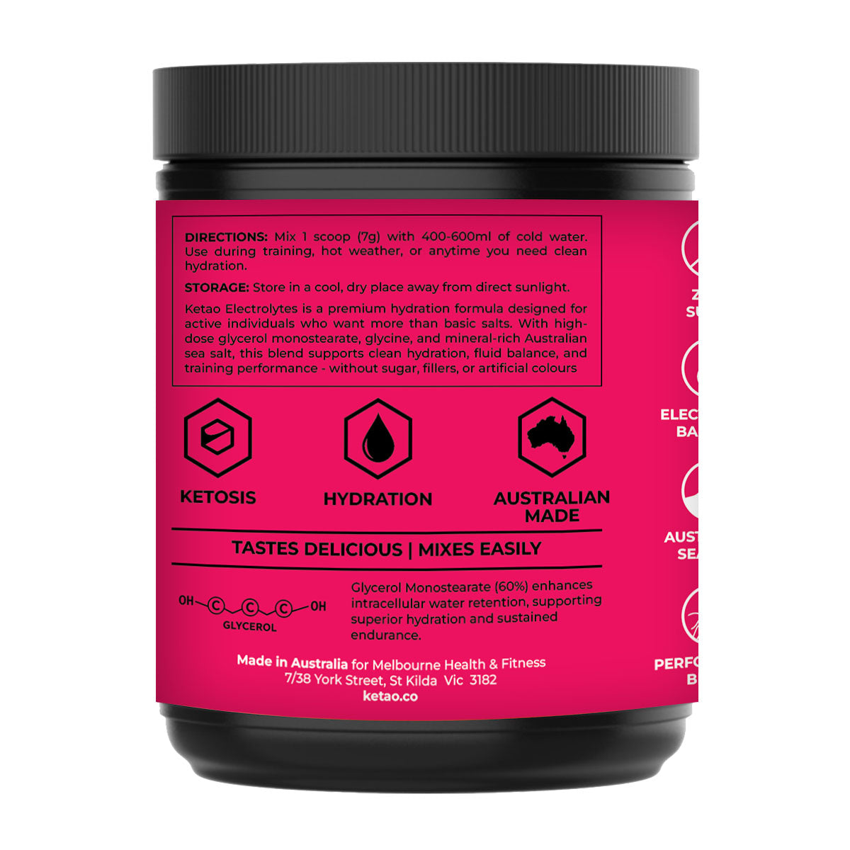 Ketao Hydration Electrolyte Powder – Rapid Hydration + Glycerol + Sea Salt – Raspberry / Orange Mandarin / Lemon