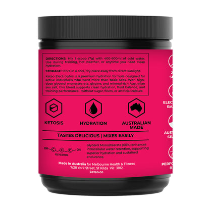 Ketao Hydration Electrolyte Powder – Rapid Hydration + Glycerol + Sea Salt – Raspberry / Orange Mandarin / Lemon